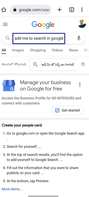 Search on google - Add me to search 