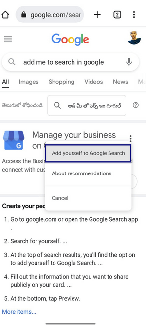 Add yourself on google - Add me to search